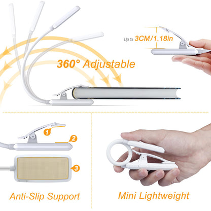 Gritin 9 LED Rechargeable Book Light for Reading in Bed - Eye Caring 3 Color Temperatures,Stepless Dimming Brightness,80 Hrs Runtime Small Lightweight Clip On Book Reading Light for Studying