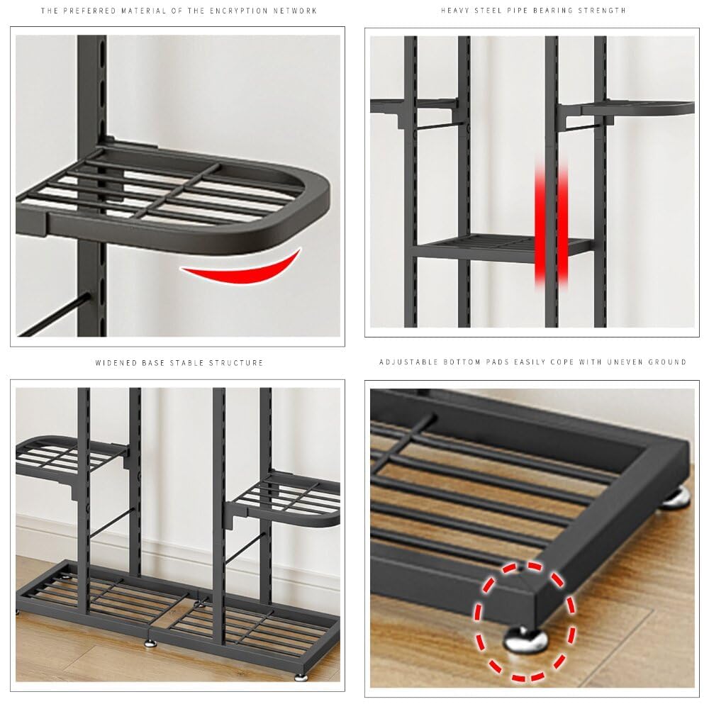 Space-Saving Metal Plant Shelf - 7-Tier Heavy-Duty Corner Stand for Indoor & Outdoor Use, Waterproof Display Rack for Living Room, Balcony, Patio - Durable Home Hardware Bracket, Dark Gray, 7 Layers