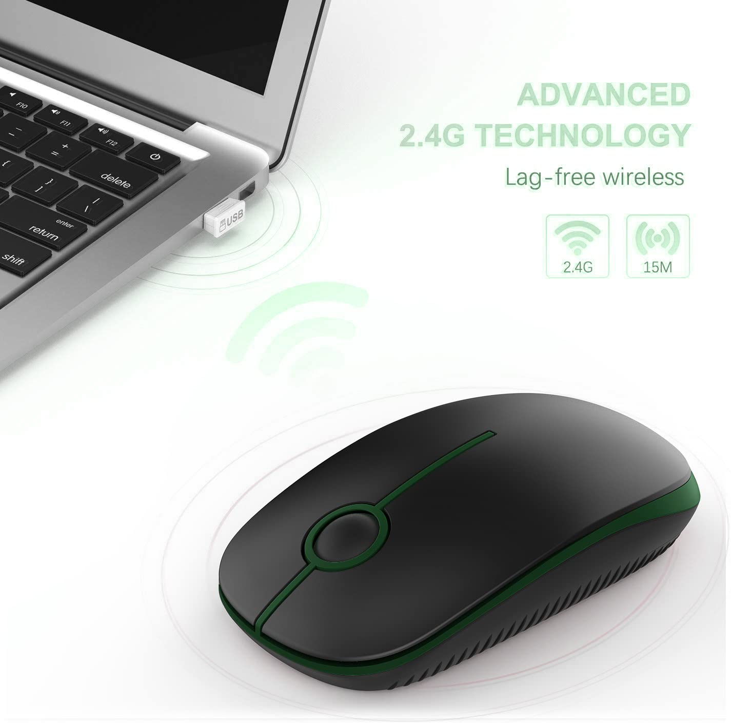 VssoPlor Wireless Mouse, 2.4G Slim Portable Computer Laptop Mouse with Nano Receiver Quiet Silent Optical Mice for Notebook, PC, Laptop, Computer-Black and Gold