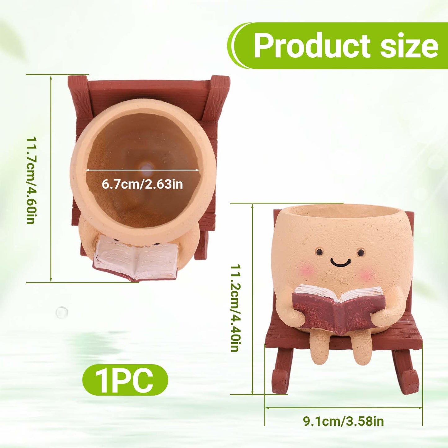 XOMIUHL Rocking Chair Reading Book Planter, Cute Smiley Face Succulent Pots with Drainage Hole, Unique Funny Flower Pot for Indoor Outdoor Plants, Plant Gifts for Mother's Day, Birthday, Christmas