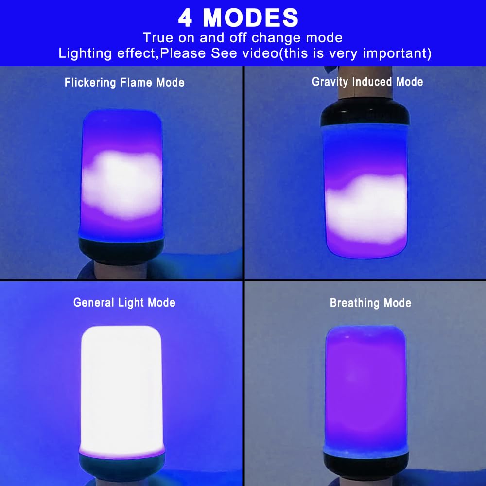 Bitrue LED Flame Light Bulbs, 4 Modes Blue Flame Effect Bulbs, E26 Base Fire Light Bulb with Gravity Sensor, Flickering Light Bulbs for Halloween Home Decor(Blue 2 Pack)