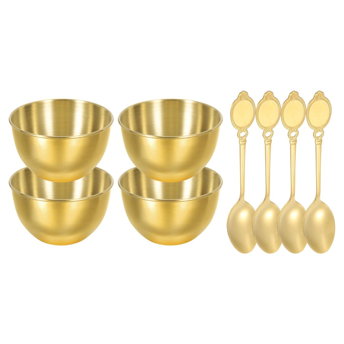 uxcell 4 Pcs 3.4 Inch Stainless Steel Sauce Dishes Kit, Seasoning Dishes and Spoons, Condiment Sauce Cups, Sushi Dipping Bowl Mixing Saucers Appetizer Bowls for Side Dish, Gold