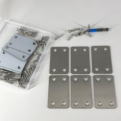 QSJ 12 Pack Flat Mending Plate, Metal Bracket, Stainless Steel Brace 2.36 x 1.49'', Fixing Joining Plate for Wood with 48PCS Screws, 1x Screwdriver., Black, QSJ-03