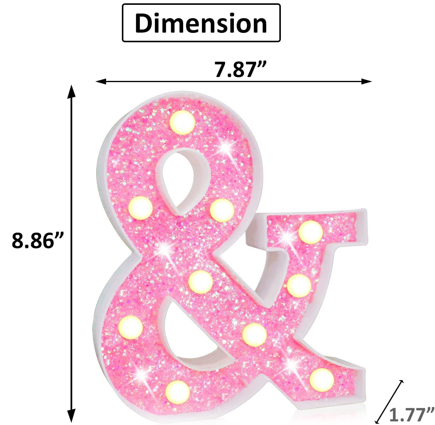 Pink Light Up Letters, Glitter Alphabet Letter Sign Pink LED Marquee Letter Lights Battery Powered for Night Light Girls Bedroom Birthday Party Wedding Home Christmas Decorations Gift for Her-Pink &