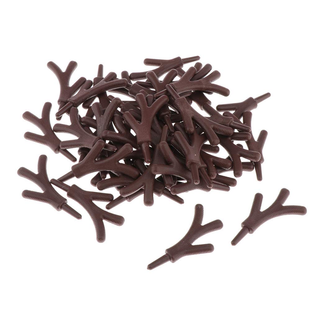 40pcs Mini Antlers Embellishments Plastic Deer Antlers DIY Cosplay Animals Horn Headband Deer Home Decor, Wedding Party Xmas Ornaments - Brown