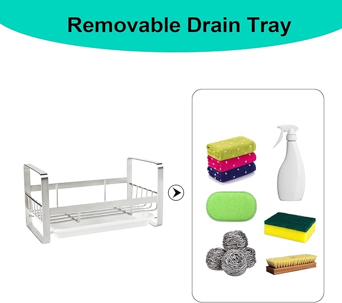 TEZZ Sponge Holder for Kitchen Sink, Stainless Steel Kitchen Storage Sink Caddy