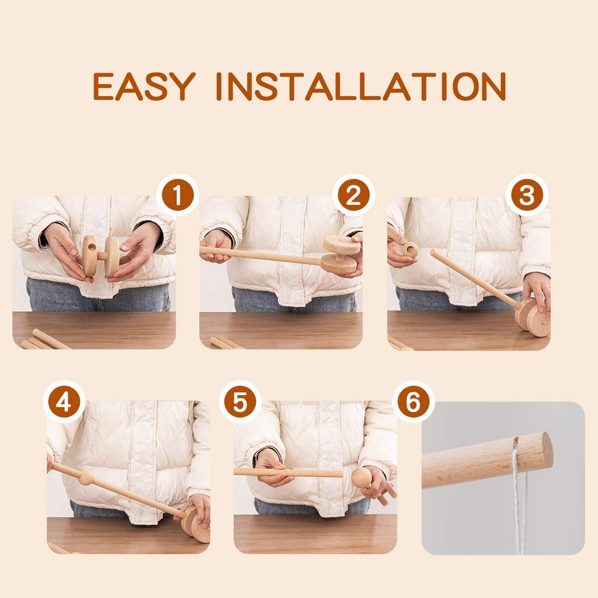 Baby Mobile Crib Holder,Wooden Mount for Mobile Hanging, Baby Crib Attachment for Nursery Decor Mount Bed Bell Holder