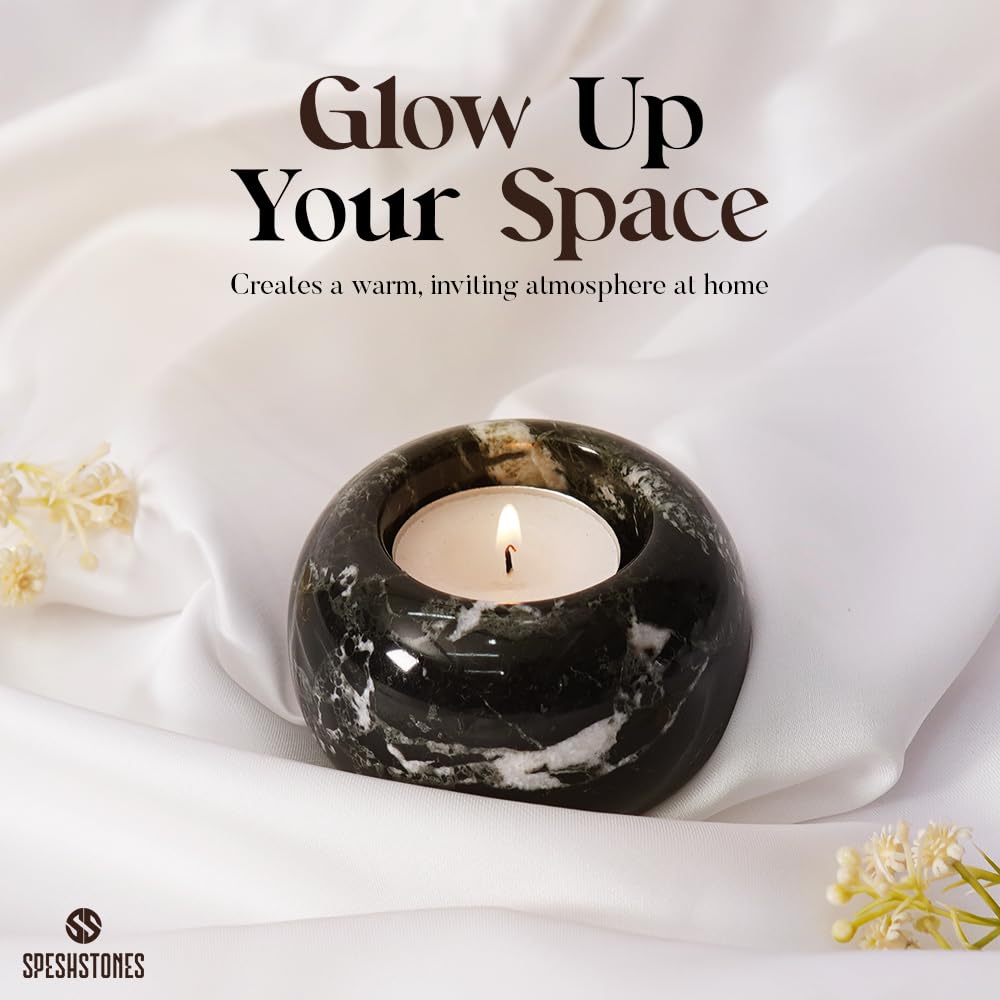 SPESHSTONES Marble Tealight Candle Holder 3.5-Inch Black Stone Votive Holder for Table Centerpieces & Earthy Aesthetic Decor, Wedding Gifts