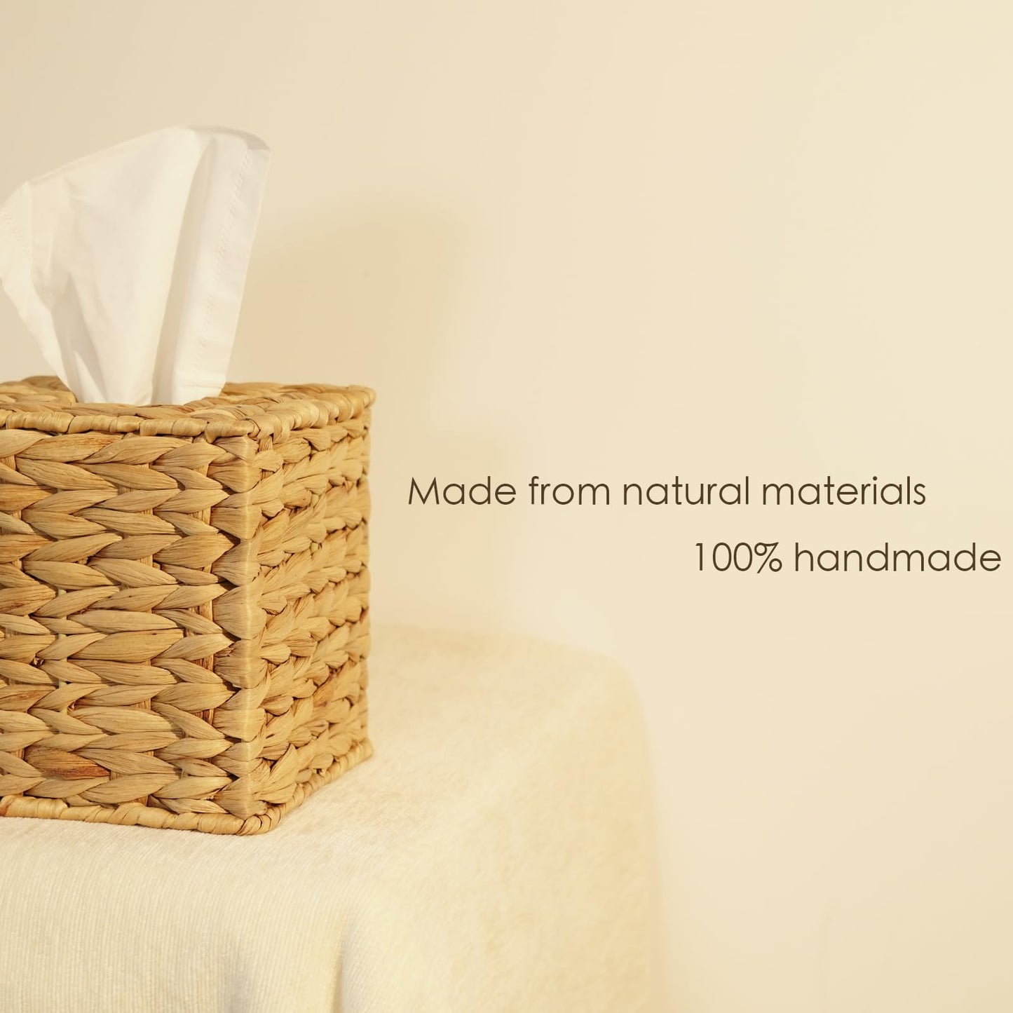 Set of 2 Water Hyacinth Handwoven Tissue Box Cover, Natural Handmade Wicker Napkin Box Holder, Handcrafted Square Facial Tissue, Rustic Decorative on Table and Bathroom, Office, Boho Decorative