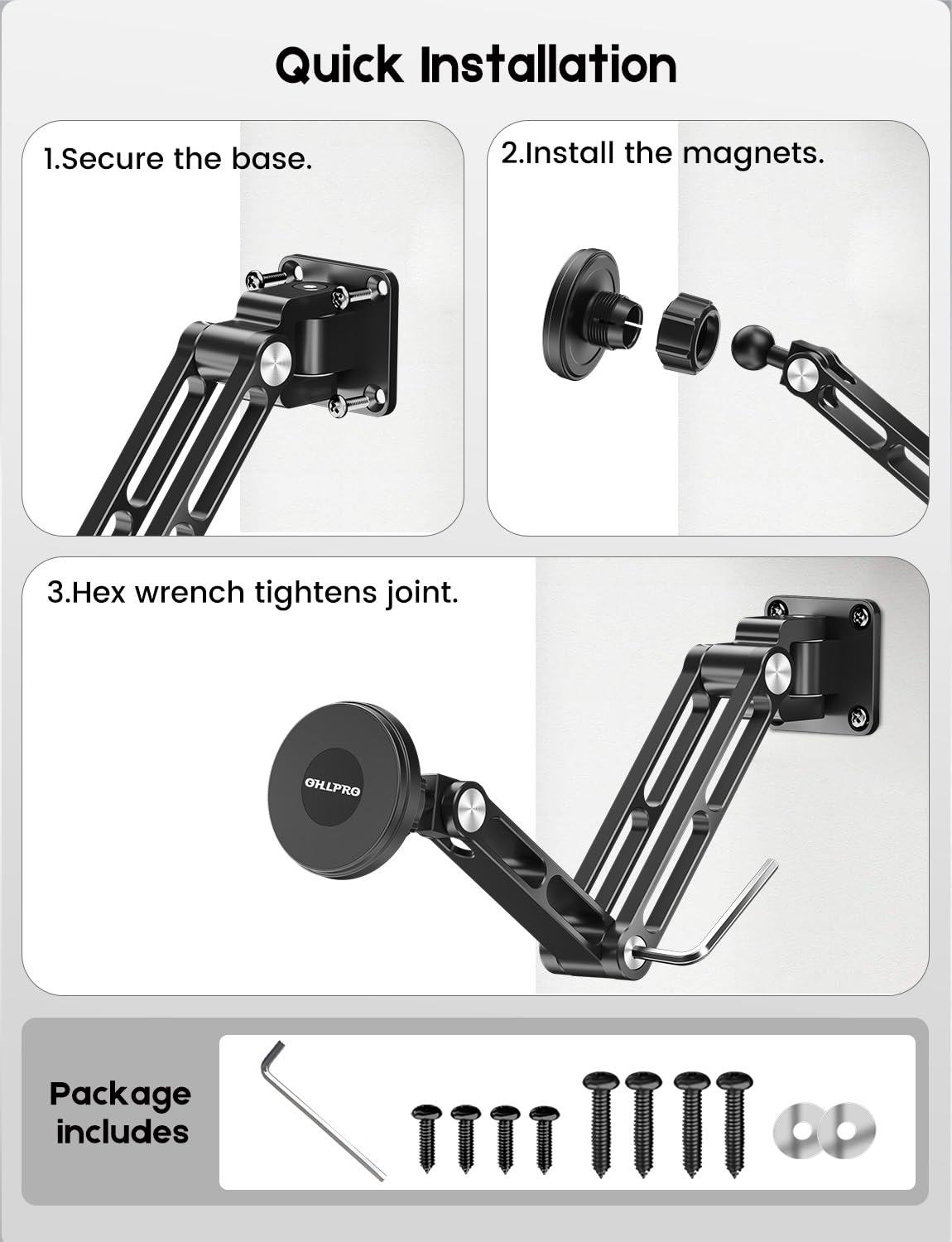 OHLPRO Magnetic Tablet Wall Mount, iPad Wall Mount Holder with 360° Rotating 2-Stage Foldable Aluminum Arm, MagSafe Compatible for Phones and Tablets, for Kitchen, Gym, Office, Home