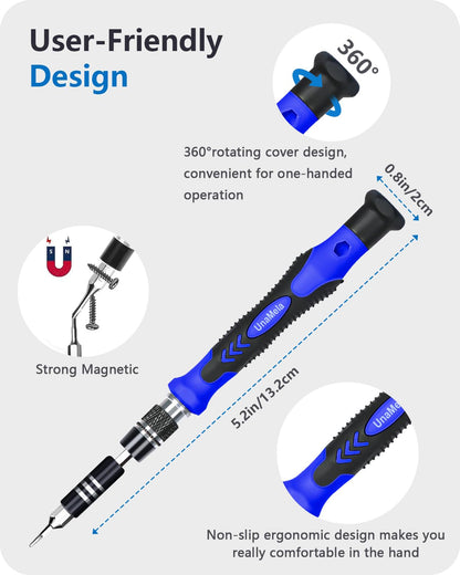 UnaMela Electronics Precision Screwdriver Set: 61 in 1 Small Magnetic Repair Tool Kit Mini Screw Driver with Case for Computer, Laptop, PC, iPhone, Xbox, PS4/5, Controller, Gamer Tech Gifts for Men