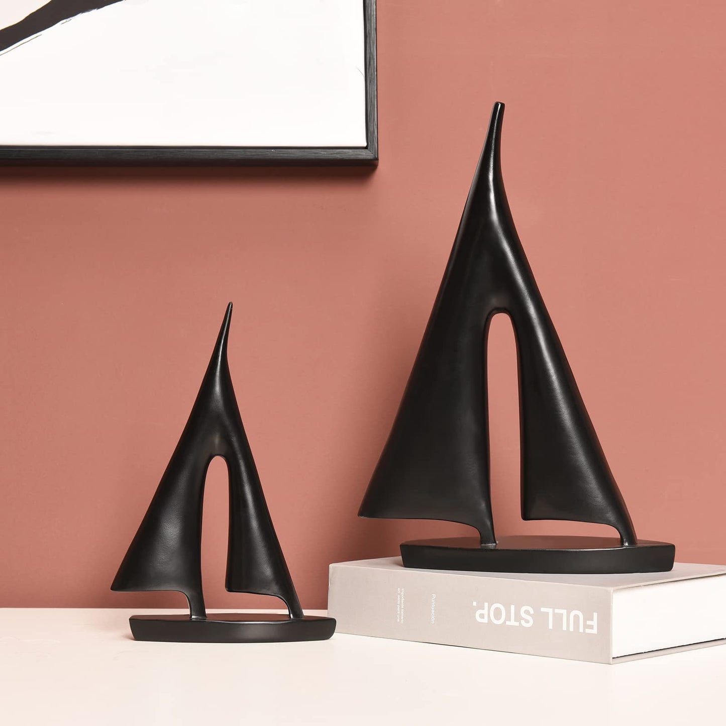 Saysmile Modern Sculptures Home Decor, Sailboat Decor Ornament, Boat Decorations Statue Decor, Art Sculptures and Statues, Sailboat Gifts Home Office Bathroom Shelf Decor (Black-2 Pack)