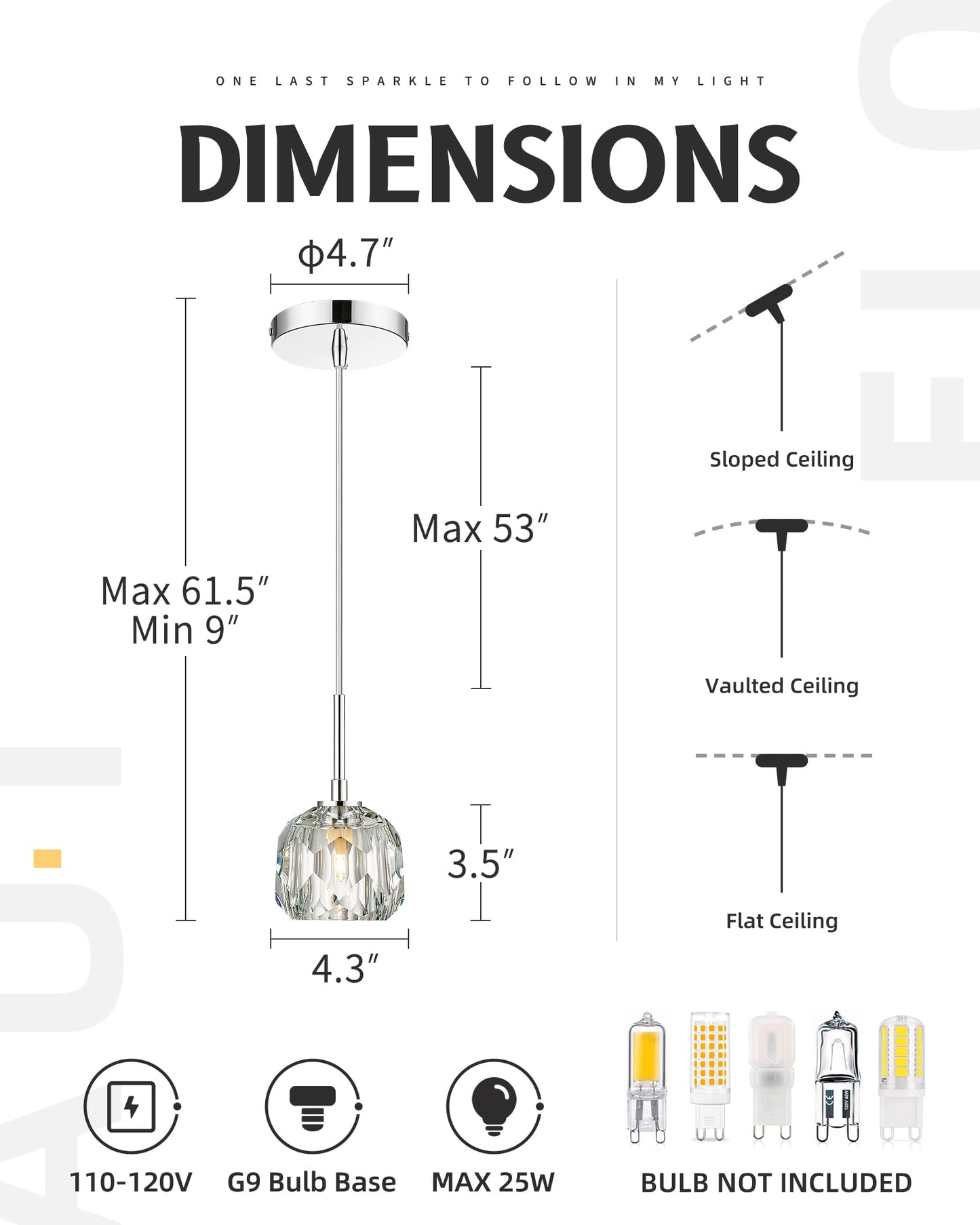 AUTELO 2 Pack Modern Pendant Lights, 1-Light Pendant Light Fixtures in Chrome Metal Finish, Small Crystal Pendant Lights Kitchen Island for Kitchen Island, Dining Room, Bedroom, H3878 CH-2PK-NR
