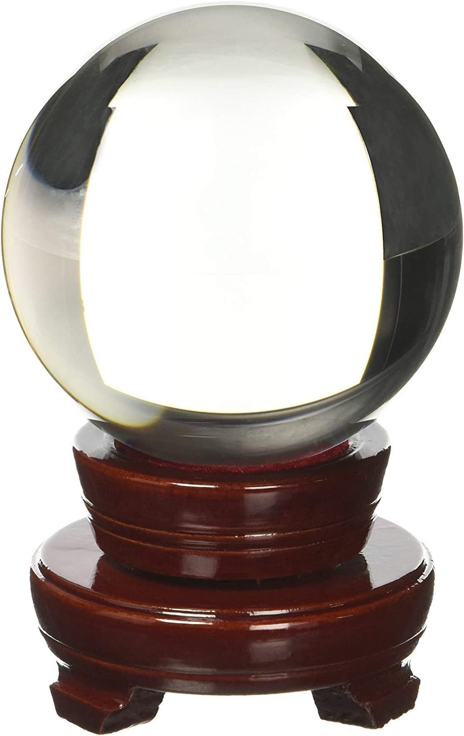 Amlong Crystal Meditation Divnation Sphere Feng Shui Crystal Ball, Lensball, Decorative Ball with Wooden Stand and Gift Box, Clear, 4.2 inch (110mm) Diameter