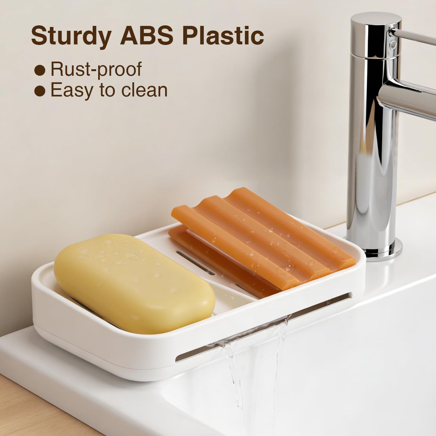 HAVICATO Soap Dish with Raised Ridges for Self-Draining, Wall-Mount or Countertop, ABS Plastic, White