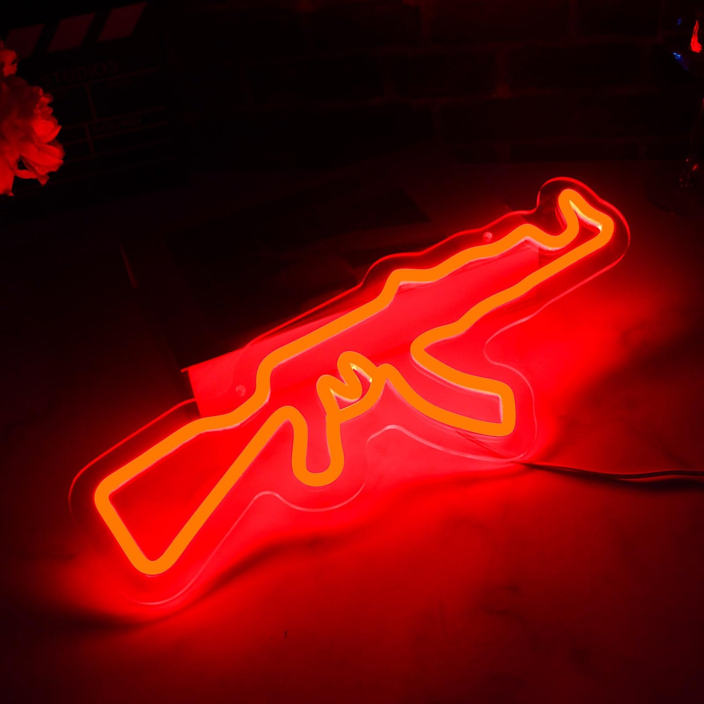 Gun Neon Sign for Wall Decor AK 47 Sign LED Light Up Sign for Gun Room Accessories Man Cave Lamp Wall Art Gift 16.5"×6.3"