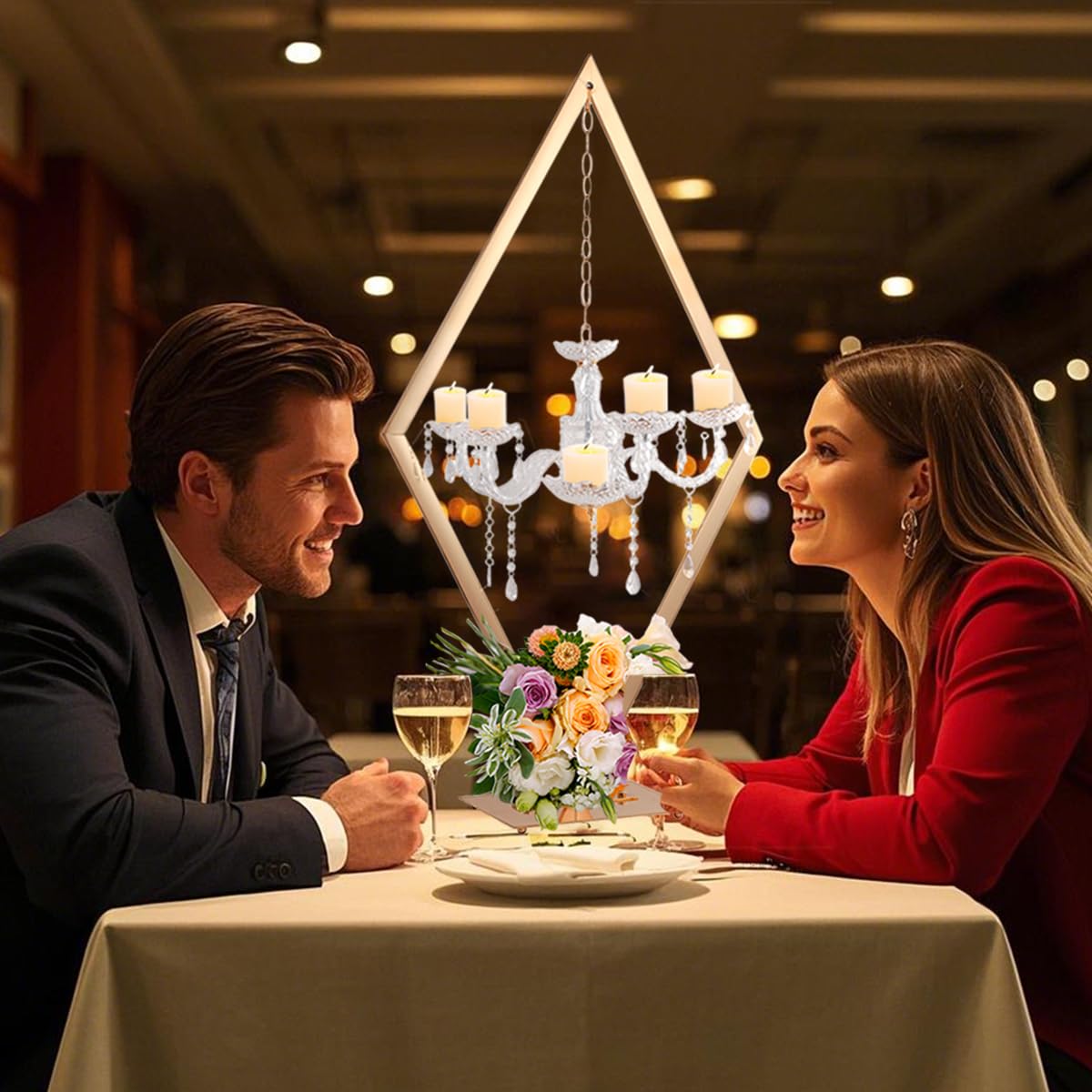 BFECGDXT 2pcs 43" Diamond Centerpieces for Tables, Metal Candle Holders Acrylic Centerpiece Stand, Gold Candelabra Stand for Wedding Dining Tables Party Home Decoration