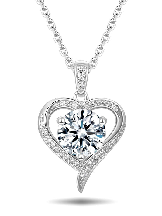 CYW 1 Carat Moissanite Heart 925 Sterling Silver Pendant Sparkle Necklace for Women Valentine