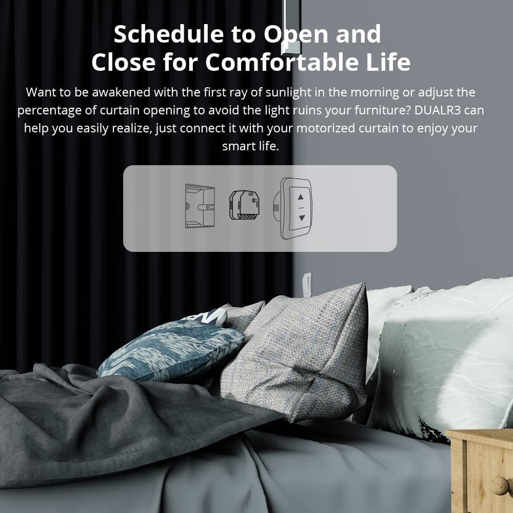 SONOFF DUALR3 Lite Smart Switch Moudle,WiFi Smart Curtain Switch,Dual Relay DIY Curtain, Blinds, Roller Shutter,Two Way Smart Switch,Compatible with Alexa&Google Assistant(1 Pack)