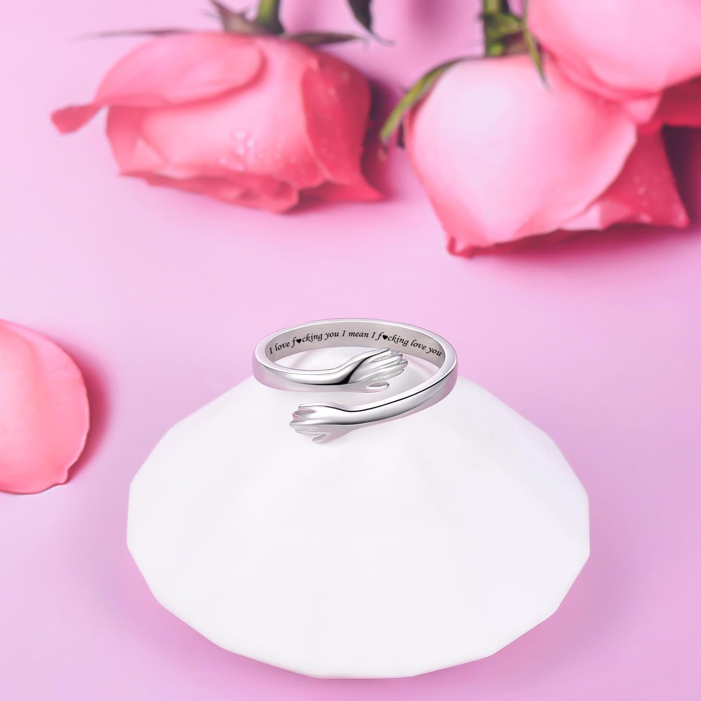 ACJFA Hug Rings for Women Sterling Silver Adjustable Ring Thumb Ring Birthday Mother Gifts Jewelry(I love * you I mean * love you)