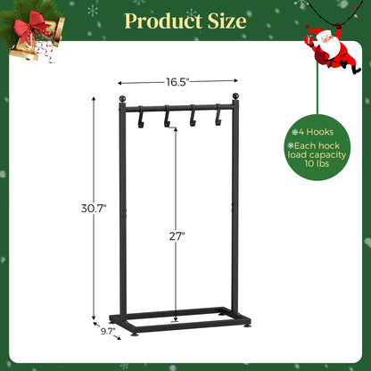 LAND·VOI Christmas Stocking Holder for Floor, Free Standing Metal Stocking Hanger with 4 Removable Hooks, Stable Base & Adjustable Feet, Black