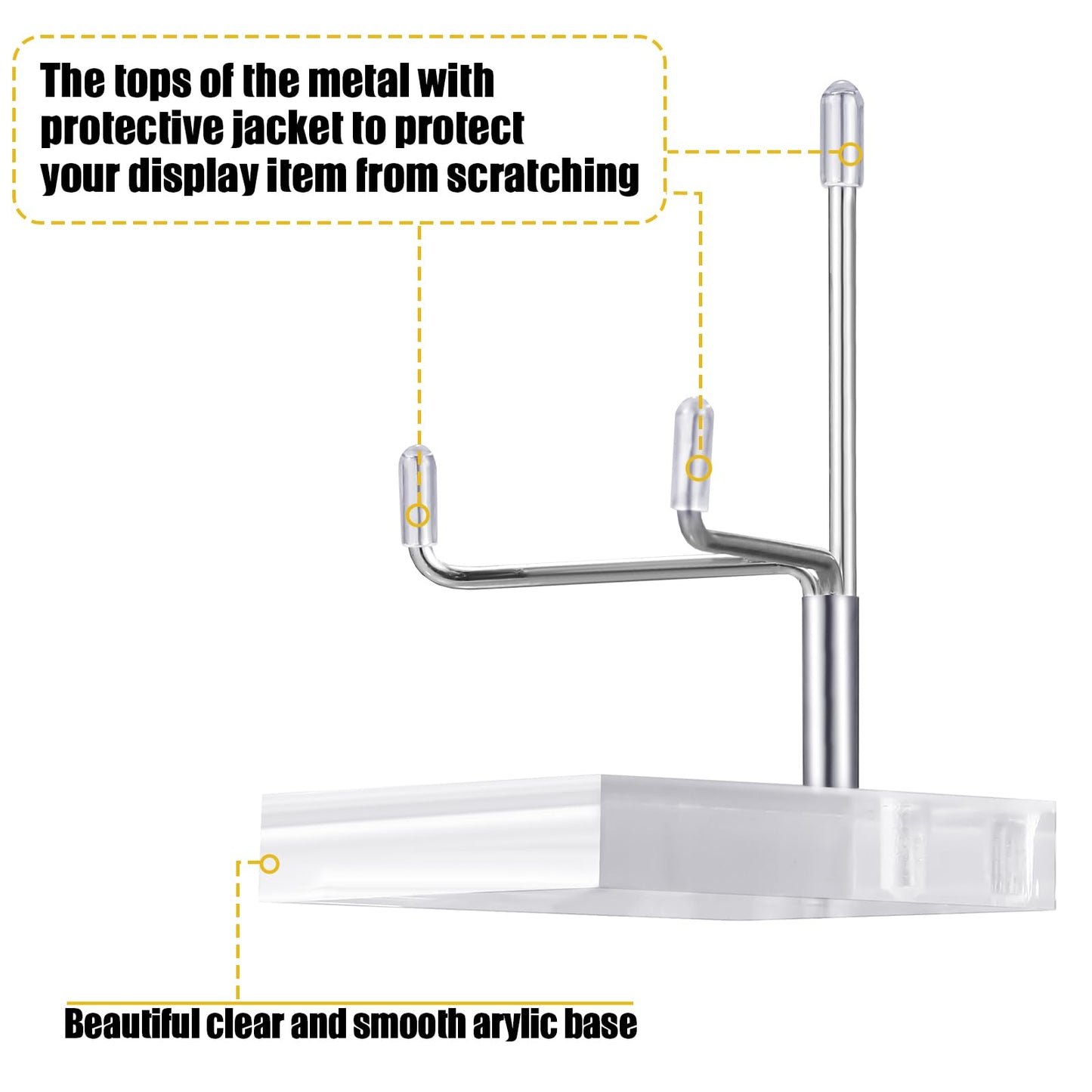 Kigley 8 Pcs Adjustable Metal Arm Display Stand Crystal Holder Easel Display with Acrylic Base Easel Rock Mineral Stand for Geodes Mineral Agate Collection (Silver,1.57 x 1.57 x 2.95 Inches)
