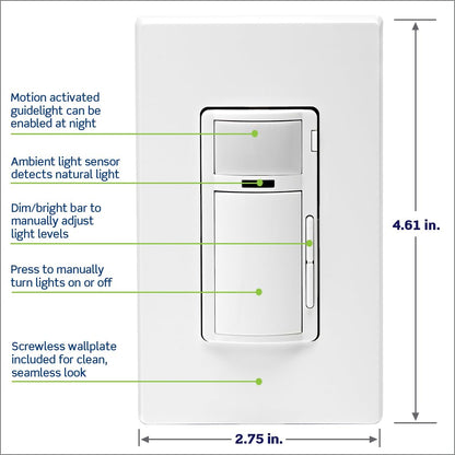 Leviton Decora Smart Switch, Wi-Fi 2nd Gen, Neutral Wire Required, Works with Matter, My Leviton, Alexa, Google Assistant, Apple Home/Siri & Wired or Wire-Free 3-Way, D215S-1RW, White