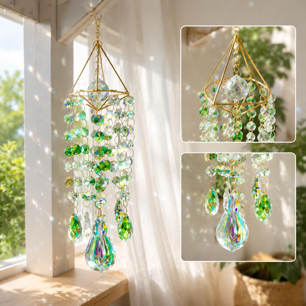 YummyCarrot Sun Catcher Crystals for Window Hanging, Rainbow Prism Sun Catcher with Crystal Prisms, Hanging Crystal Suncatchers Indoor Window Decor, Window Suncatcher Light Catcher