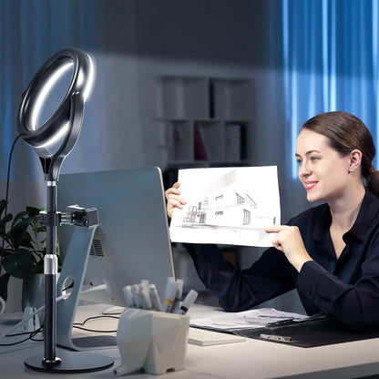 Desk Ring Light with Stand, 10.5'' Selfie Phone Light for Video Recording, Adjustable Circle Ringlight for Computer Laptop Zoom Meeting, Conference Video Calls, Podcast, Streaming, Photography