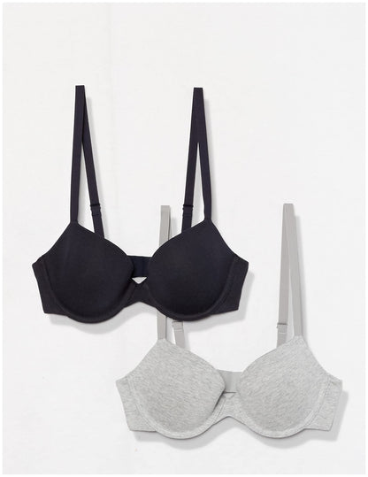 Amazon Essentials Women's Demi Cup Cotton Bra, Pack of 2