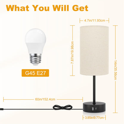 STANBOW Bedside Lamps, Touch Lamp Bedside with USB A+C Charging Ports, 3-Way Dimmable LED, Table Lamp for Living Room Bedroom Gift with Beige Shade-Black Base (LED Bulb Included)