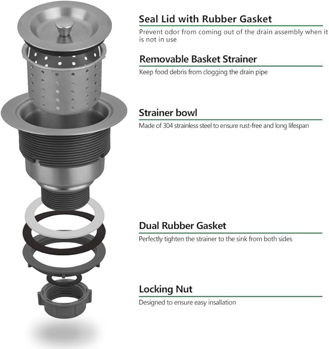 Serene Valley 3-1/2-inch Kitchen Sink Strainer Assembly, 304 Premium Stainless