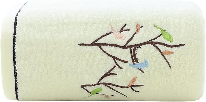 Pidada Bath Towel Embroidered Bird Tree Pattern 100% Cotton Soft Absorbent