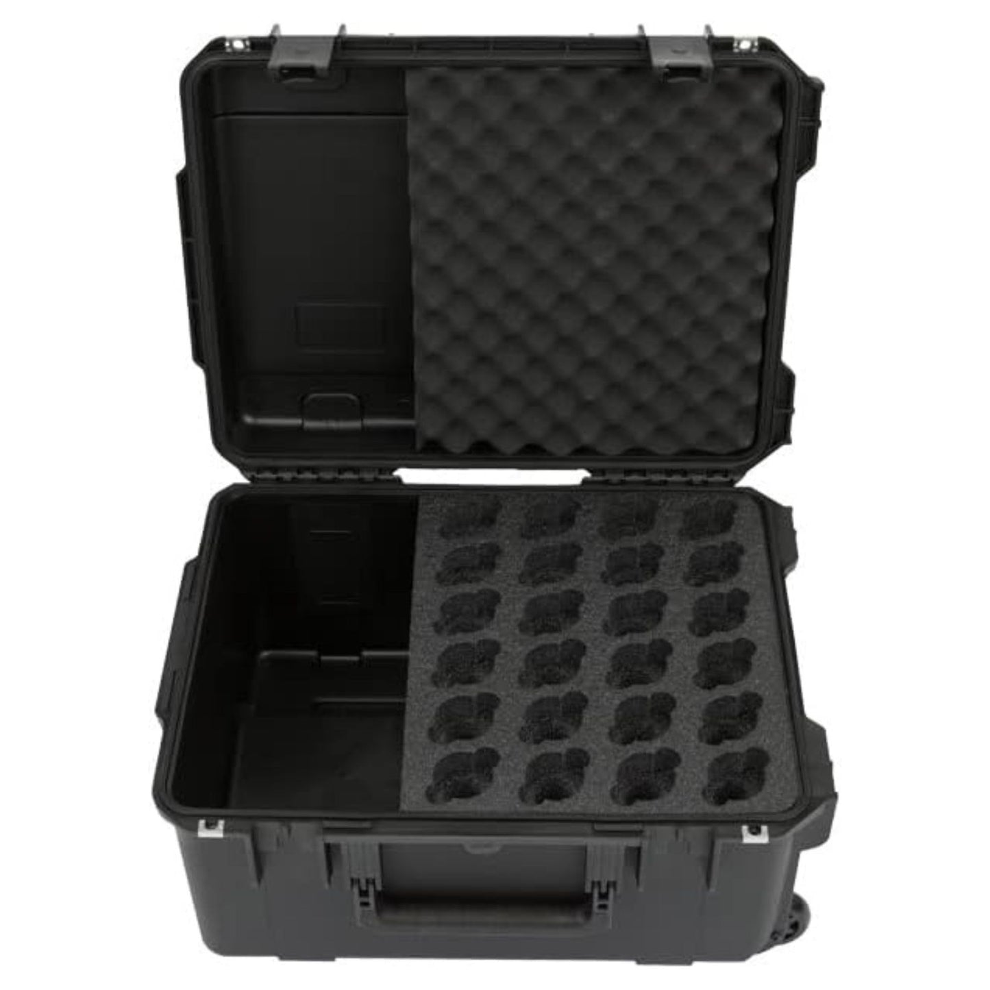SKB iSeries Microphone Hard Case, Waterproof Polypropylene Shell with 24-Slot Foam Interior, Cable Storage and Wheels for Mic System Protection