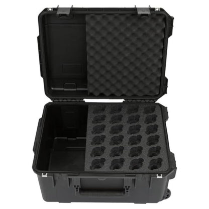 SKB iSeries Microphone Hard Case, Waterproof Polypropylene Shell with 24-Slot Foam Interior, Cable Storage and Wheels for Mic System Protection
