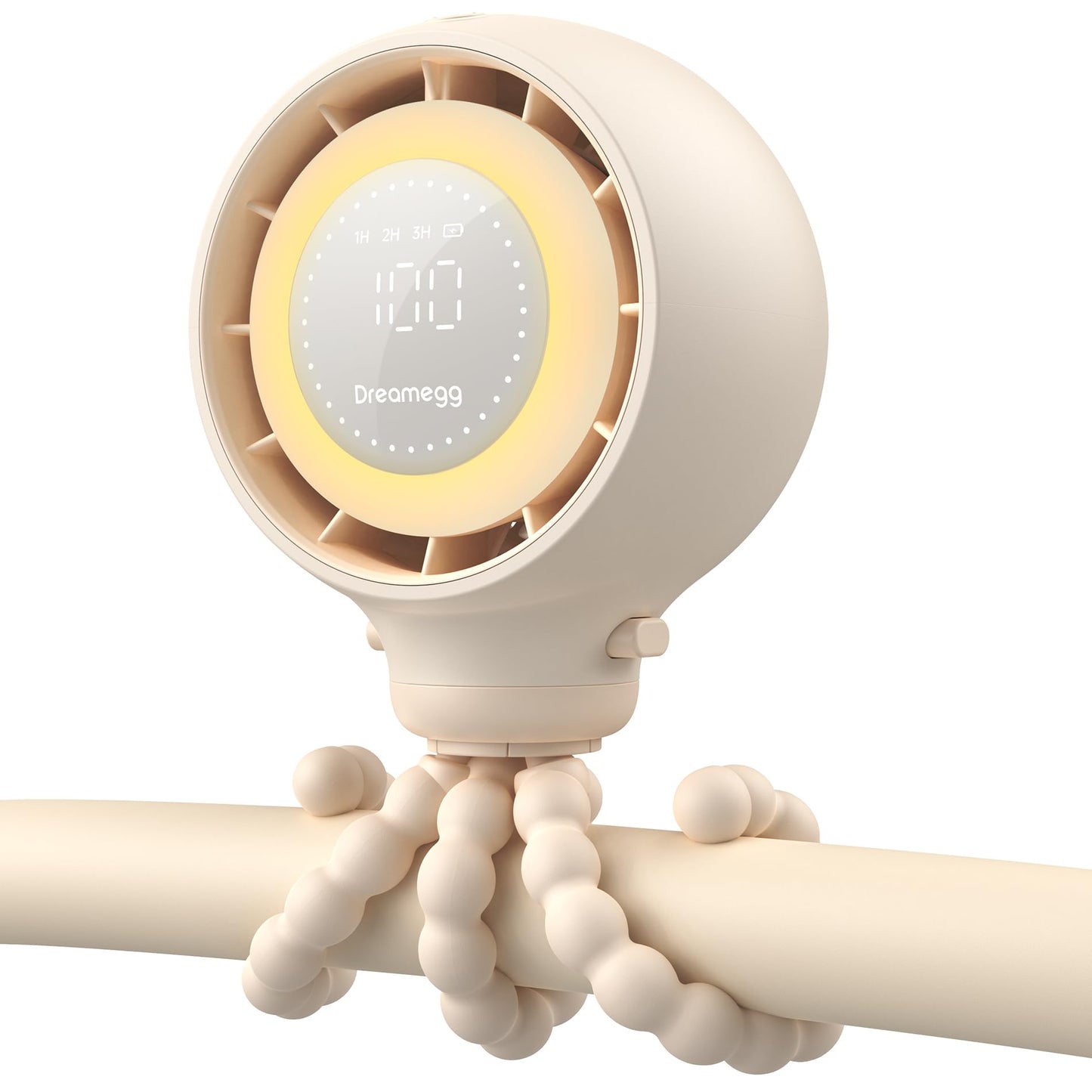 Dreamegg Portable Stroller Fan - 4000mAh Rechargeable Baby Stroller Fan With LED Display, Night Light, Hidden Blade, Detachable 4 Speed 360°Rotate, Handheld Cooling for Crib,Travel, Car Seat, Bedroom