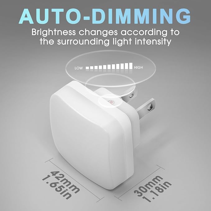 Briignite LED Night Lights Plug into Wall, 4 Pack Nightlights with Light Sensor Dusk to Dawn, 0.3W Square Plug in Night Light for Kids, 5000K Cool White Night Light for Bathroom Bedroom Kitchen