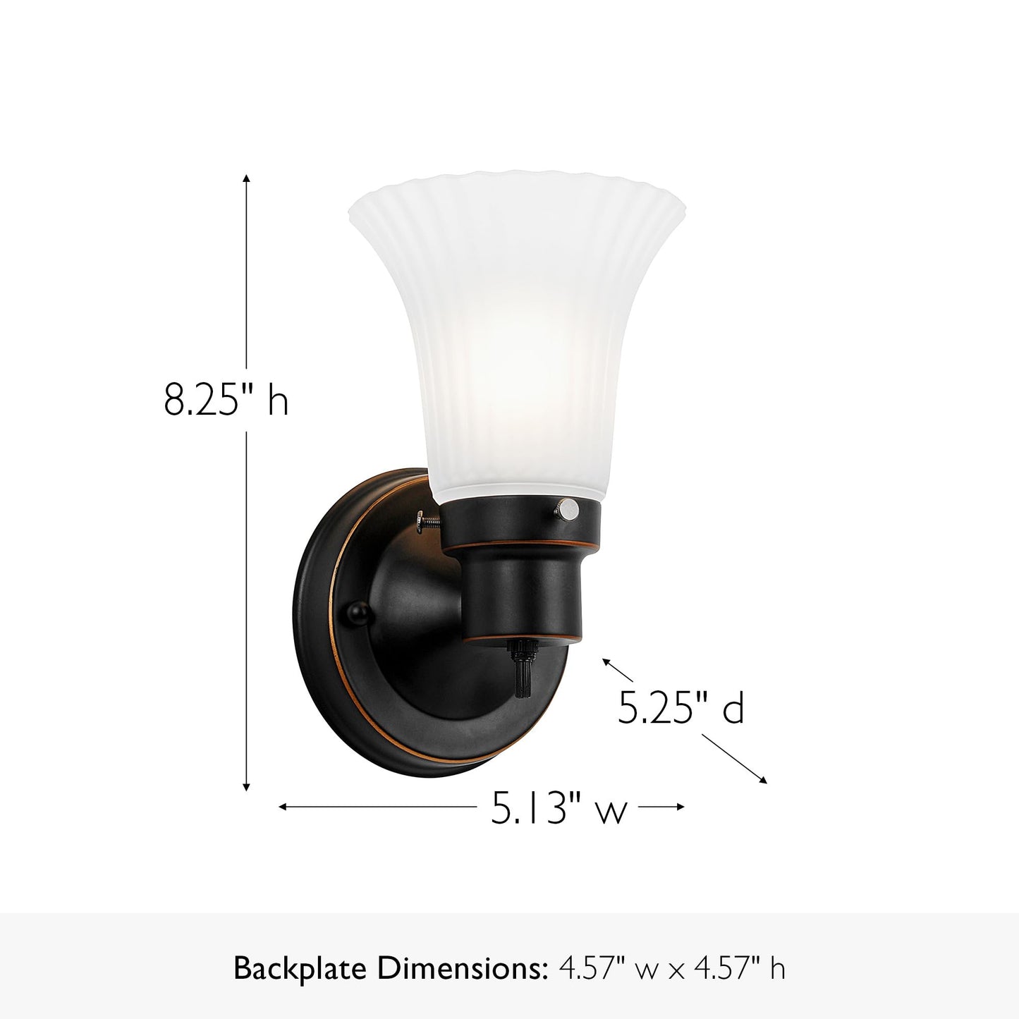 Design House Village Traditional 1-Light Indoor Dimmable Wall Sconce, Frosted Flute Glass, Twist On/Off Switch, Bathroom Bedroom Hallway, Oil-Rubbed Bronze, 8.25 in H x 5.1 in W, Uses 60W Bulb, 505115