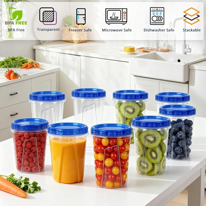 10 Pack 34oz Reusable Freezer Food Storage Containers