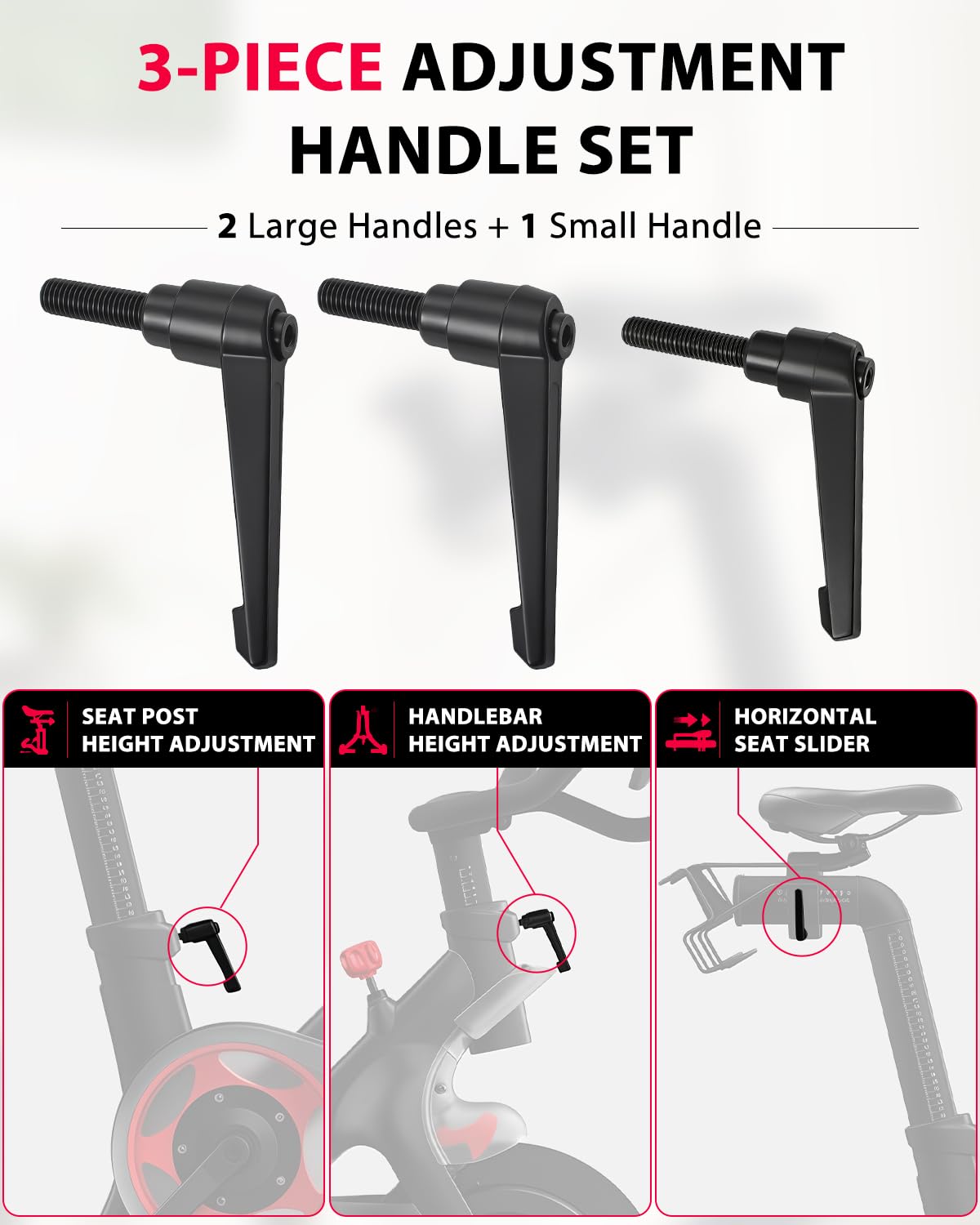 TCVG 3 Pack Metal L-Handle Adjustment Lever Set Compatible with Peloton Bike and Bike+ Seat and Handlebar Adjustment, Includes Screws and Grip