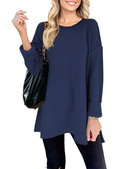 MEROKEETY Women's 2025 Fall Winter Oversized Pullover Sweater Casual Loose Crew Neck Long Sleeve Side Split Jumper Tops