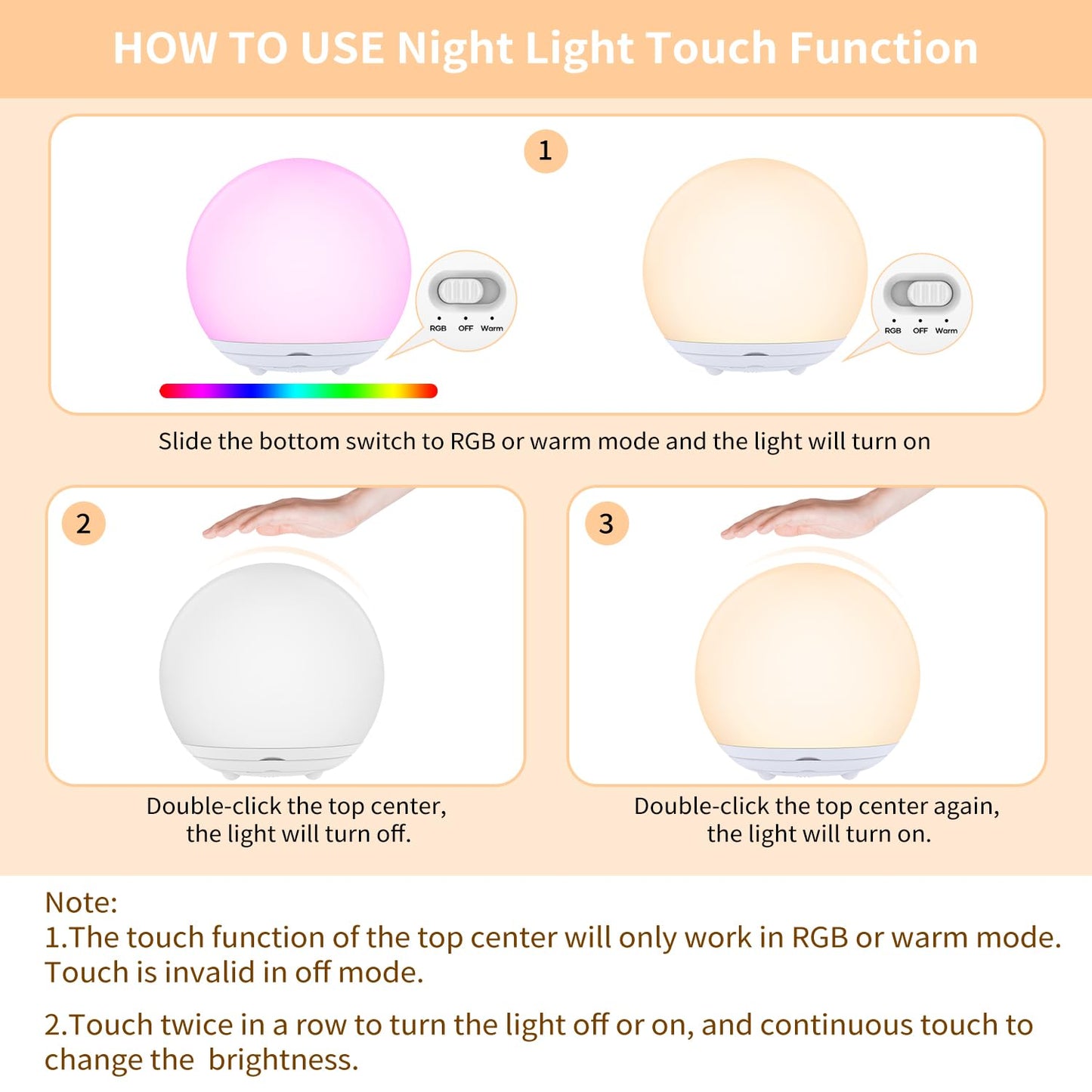 LED Night Light, Night Light for Kids, USB Rechargeable Table Lamp with Dimmable,Warm Light,7 Colors,Touch Control, 0.5/1hour Timer for Nursery, Baby,Bedroom,Camping