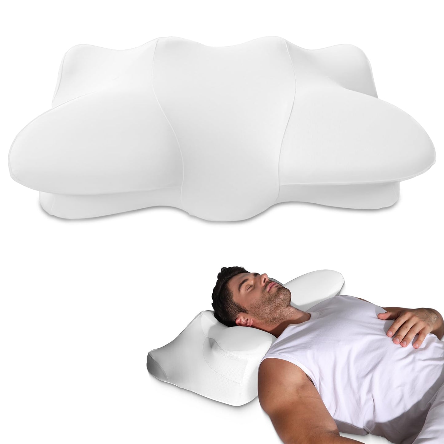 Dual-Height Cervical Neck Pillow for Pain Relief, Memory Foam Pillows with Cooling Tech -3D Ergonomic Support, Cooling Cover, for Side/Back/Stomach Sleeper Pillow, Minimalist Style - Gray,White