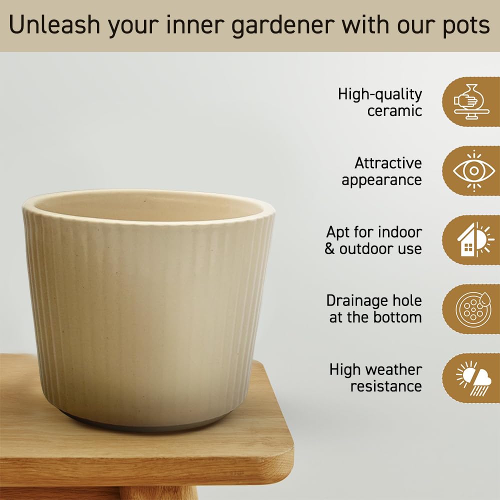Perilla Home Single Ceramic Handmade Planter Pot for Indoor & Outdoor with Drainage Hole for Home & Office Decor Modern Flower Planter Pot (6.75x6.75 inch) (Off White) (1Pcs)