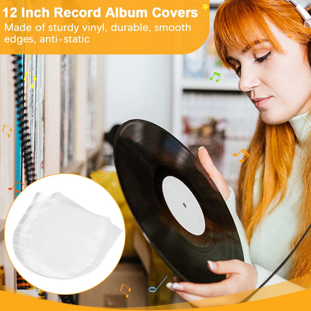 PERFETSELL 50 Pieces Record Sleeves 12 Inch LP Vinyl Inner Sleeves Semi-Transparent Anti Static Single Cover Round Record Album Covers for 12 Inch Record