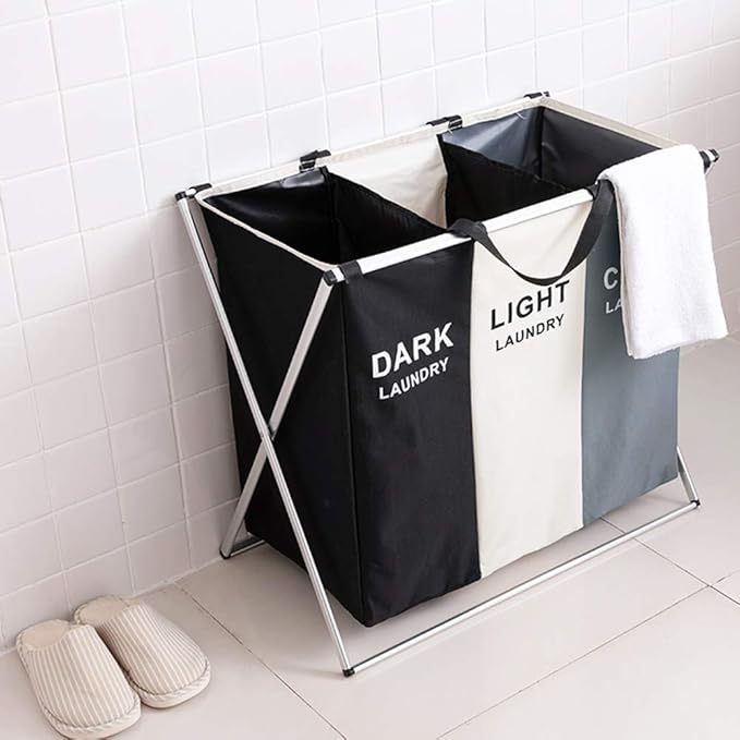 Nicesail 3 Section Laundry Basket Printed Dark Light Color, Foldable