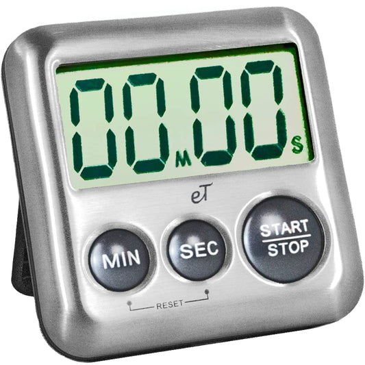 Elegant Digital Kitchen Timer Stainless Steel - Charcoal -Strong Magnetic Back - Kickstand - Loud Alarm - Large Display - Auto Memory - Auto Shut-Off (Charcoal) by eTradewinds