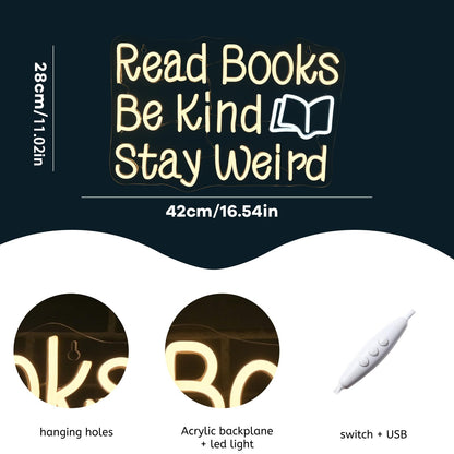 WLHOPE Read Books Be Kind Neon Sign Neon Signs for Wall Decor Dimmable Read Books Neon Lights LED Sign for Book Lovers Gifts Bedroom Bookstore Reading Room Library Study Room Decoration