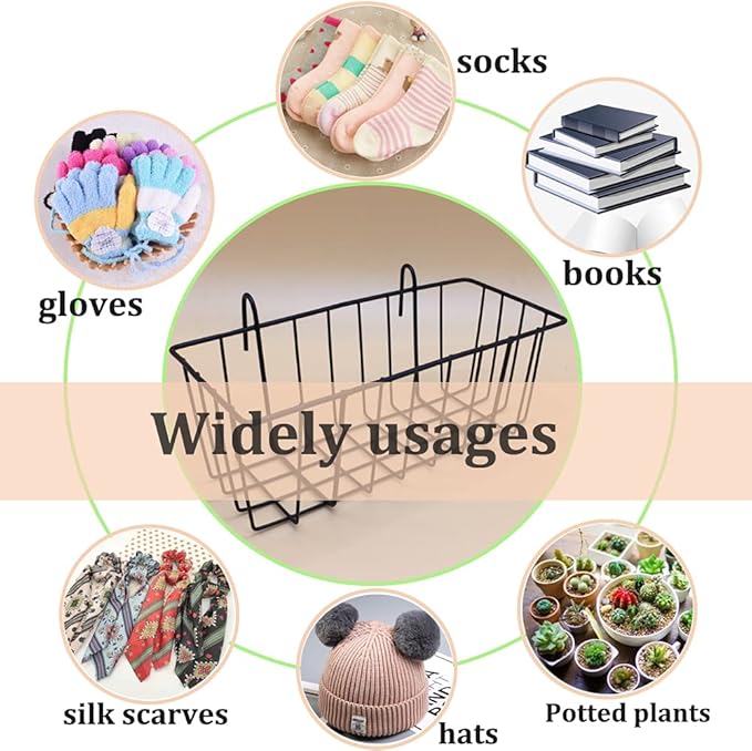 3 Pack Wire Baskets, Wall Grid Panel Hanging Wire Basket, Wall Storage and