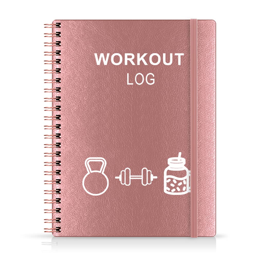 Workout Journal - A5 Fitness Journal/Workout Log Book to Track Weight Loss, GYM Journal, Bodybuilding Progress-Daily Health/Wellness Tracker, Exercise Journal for Women, Pink PU Cover Fitness Planner